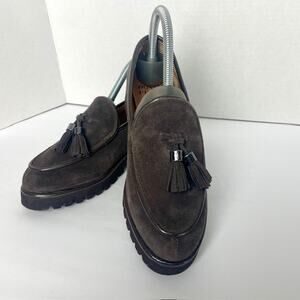 Donald Pliner Gray Suede Tassel Loafers Lug Sole Slip On Womens 6